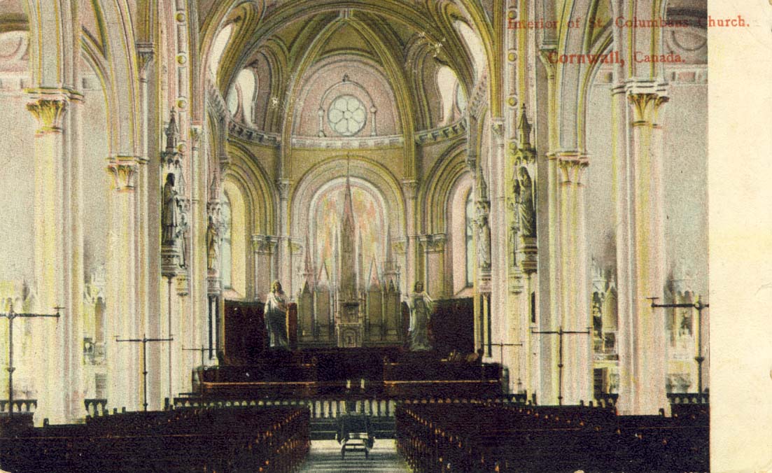 Interior of St. Columbans Church, Cornwall, Canada postcard