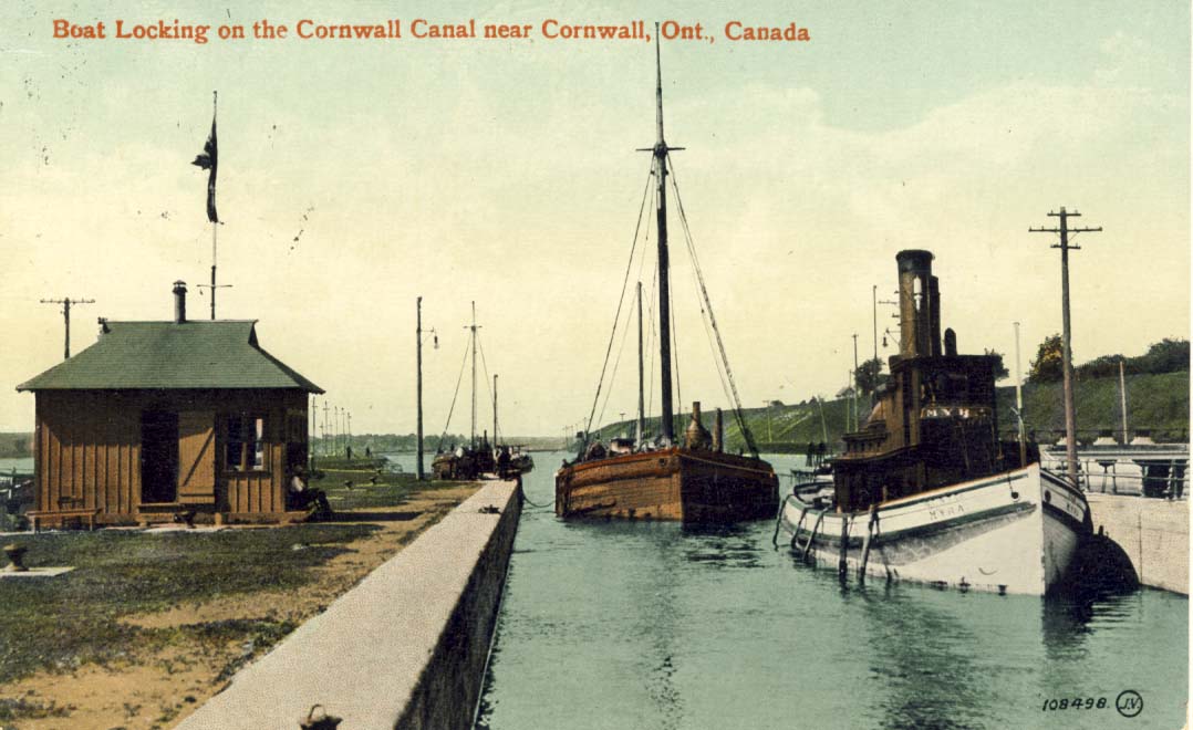 Boat locking on the Cornwall Canal postcard