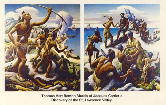 Thomas Hart Benton murals of Jacques Cartier's discovery of the St. Lawrence Valley postcard