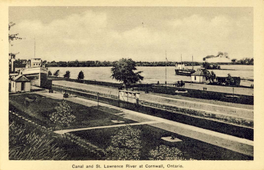 Canal and St. Lawrence River at Cornwall, Ontario postcard