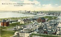 Bird's-eye view of dry docks and government shops postcard