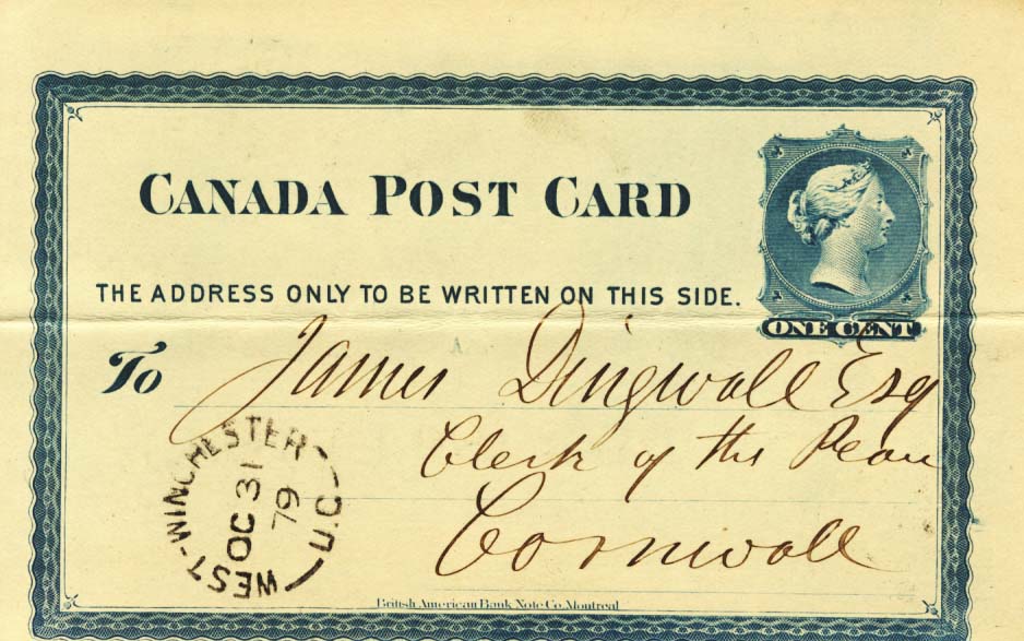 Canada post card: To - James Dingwall, Esq. postcard
