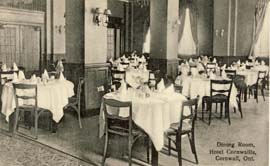 Dining room, Hotel Cornwallis, Cornwall, Ont. postcard