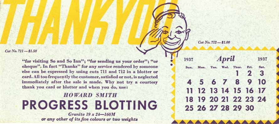 Howard Smith progress blotting: thank you, blotter 1937