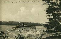 Liner shooting Longue Sault Rapids, Cornwall, Ont. postcard