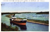 Canaling past the Longue Sault Rapids at Cornwall, Ont. postcard