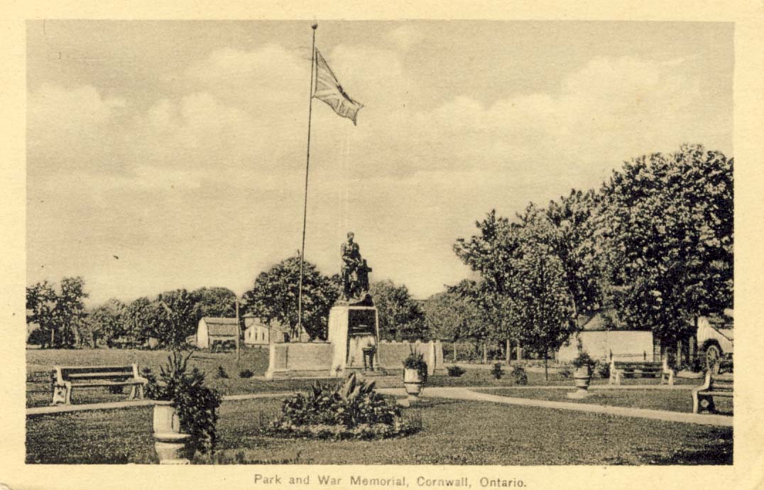 Park and war memorial , Cornwall, Ontario postcard