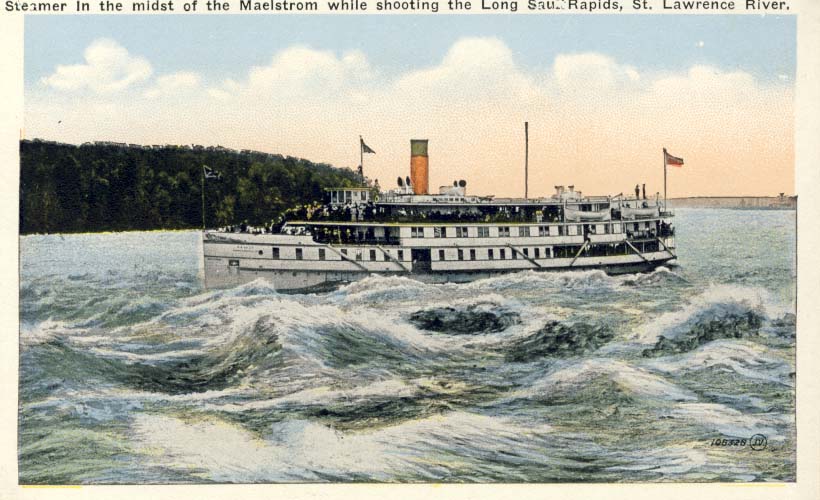 Steamer in the midst of the maelstrom while shooting the Long Sault Rapids. postcard