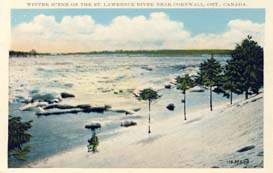 Winter scene on the St. Lawrence River near Cornwall, Ont., Canada postcard