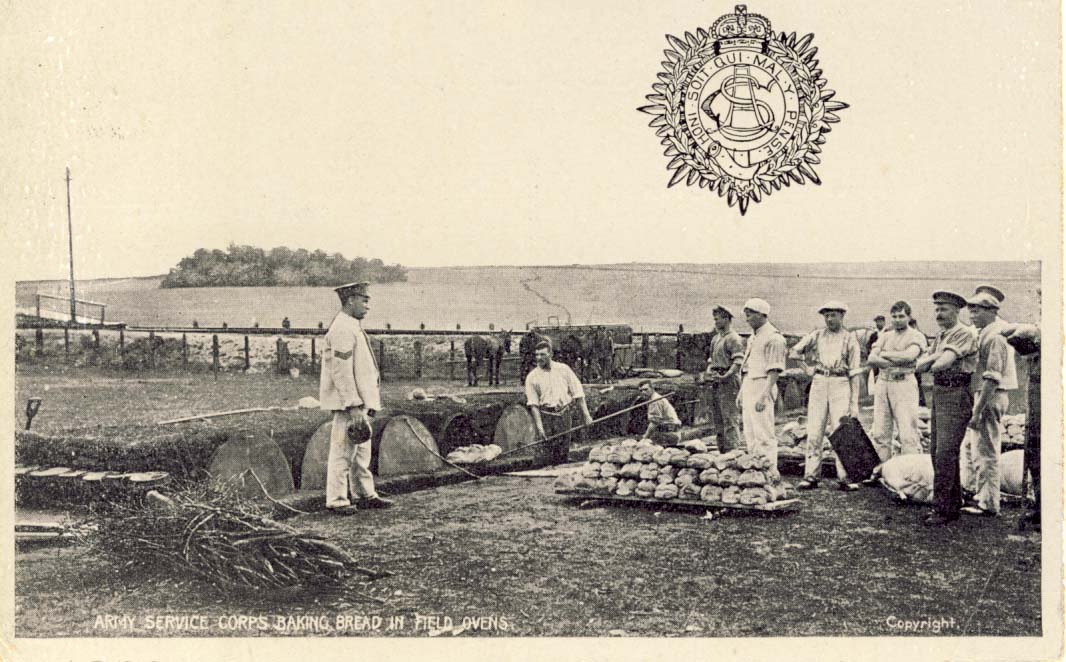 Army Service Corps baking bread in field ovens postcard