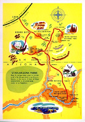 Zion, Bryce Canyon, Grand Canyon National Parks map, 1962