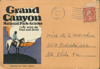 Grand Canyon National Park, Arizona, postcard 1927?