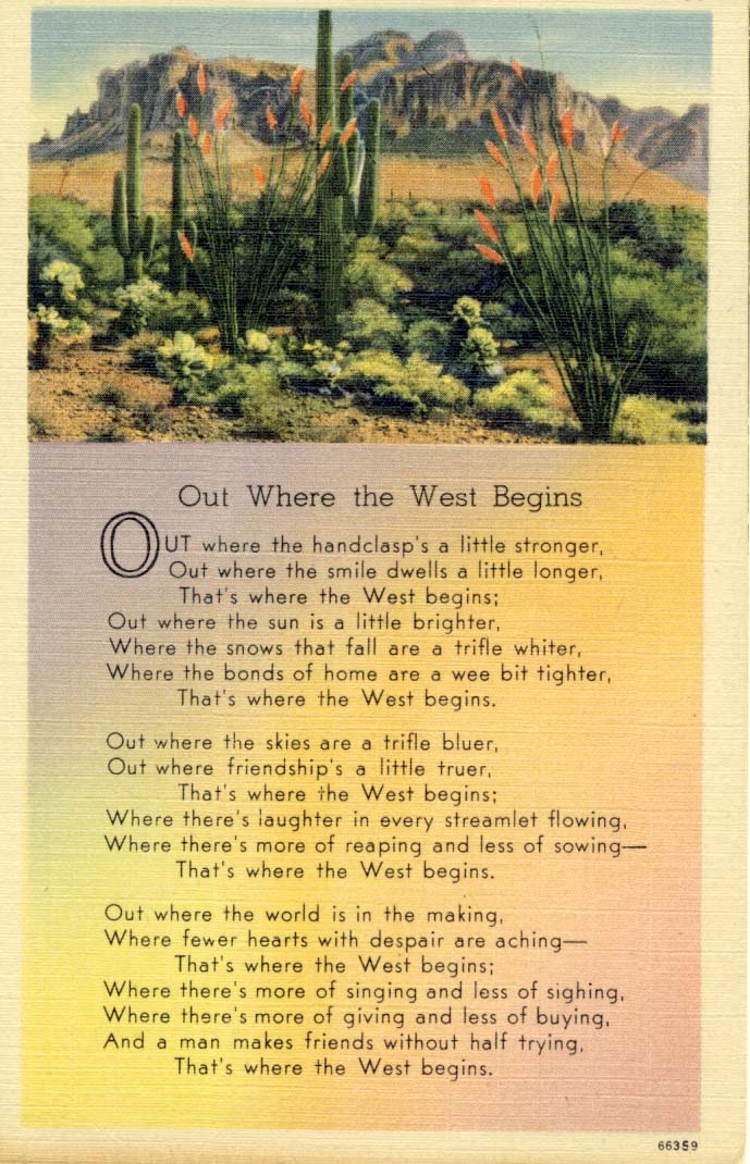 Out where the West begins postcard 