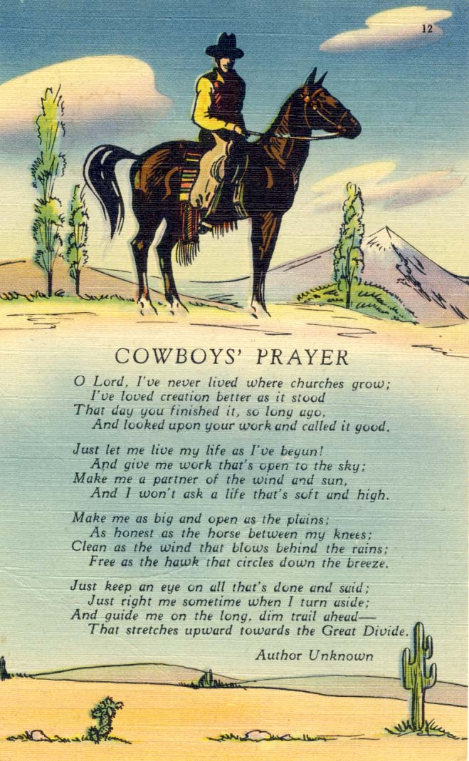 Cowboys' prayer postcard 1930s