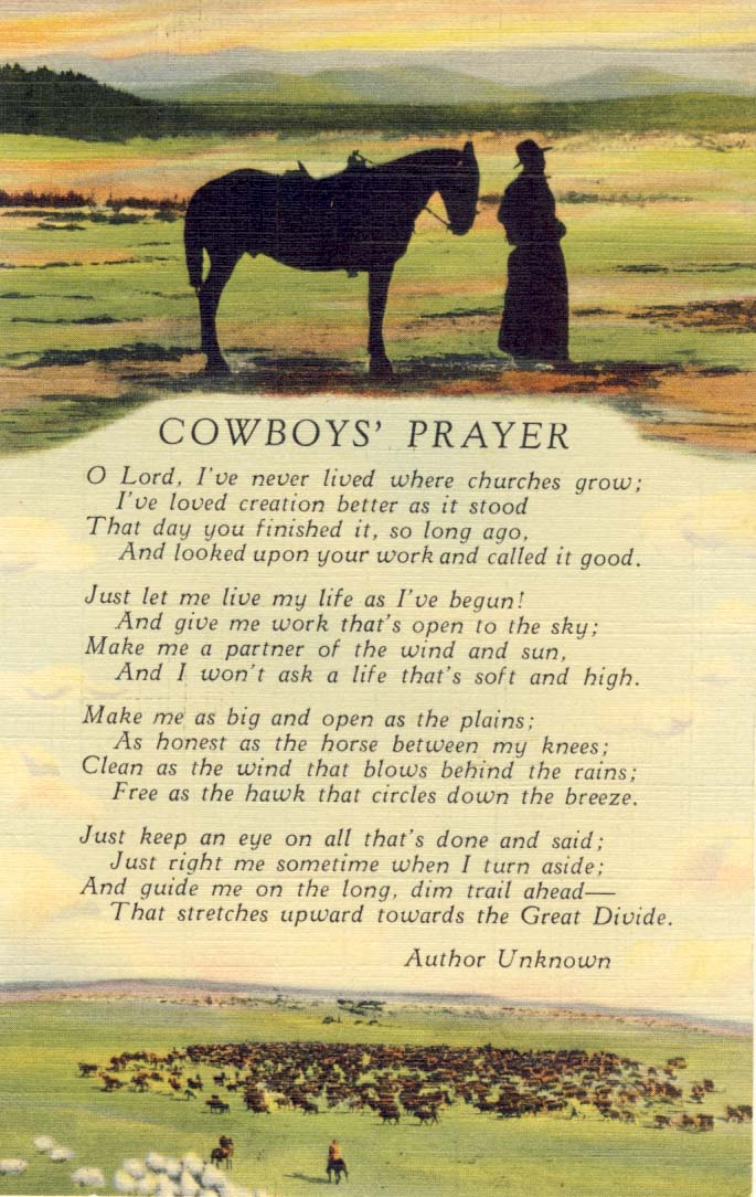 Cowboys' prayer postcard 1936