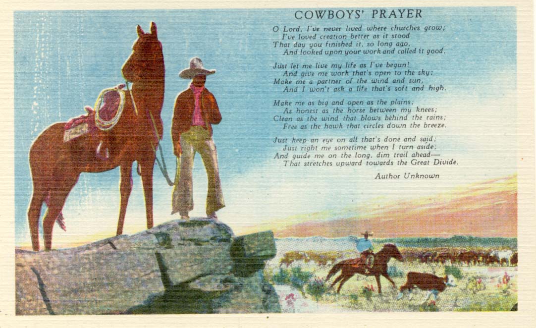 Cowboys' prayer postcard 1930s