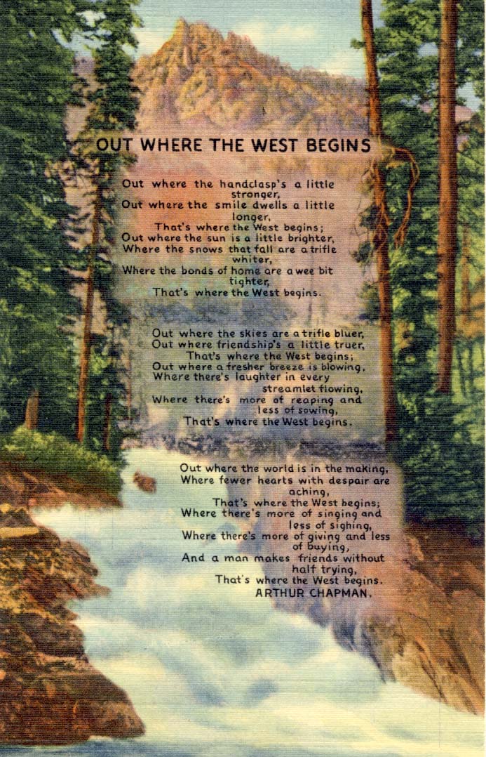 Out where the West begins postcard 1934.