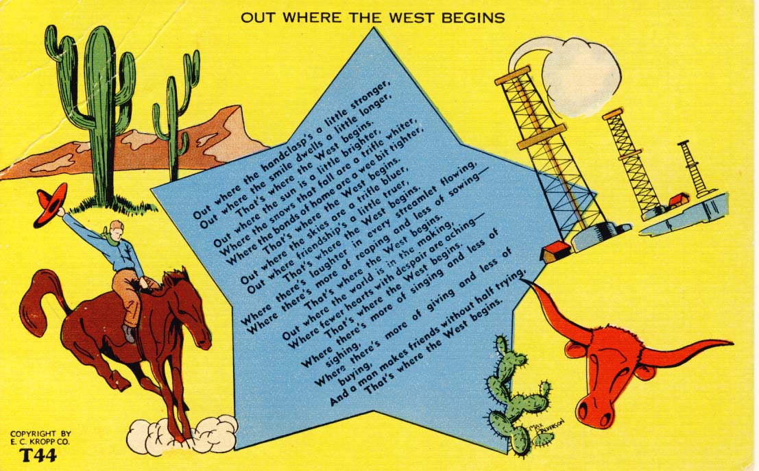 Out where the West begins postcard 