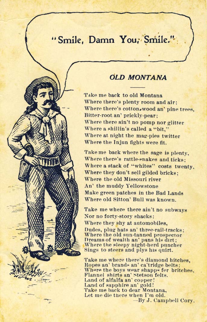 Old Montana: smile, damn you, smilepostcard, 1910