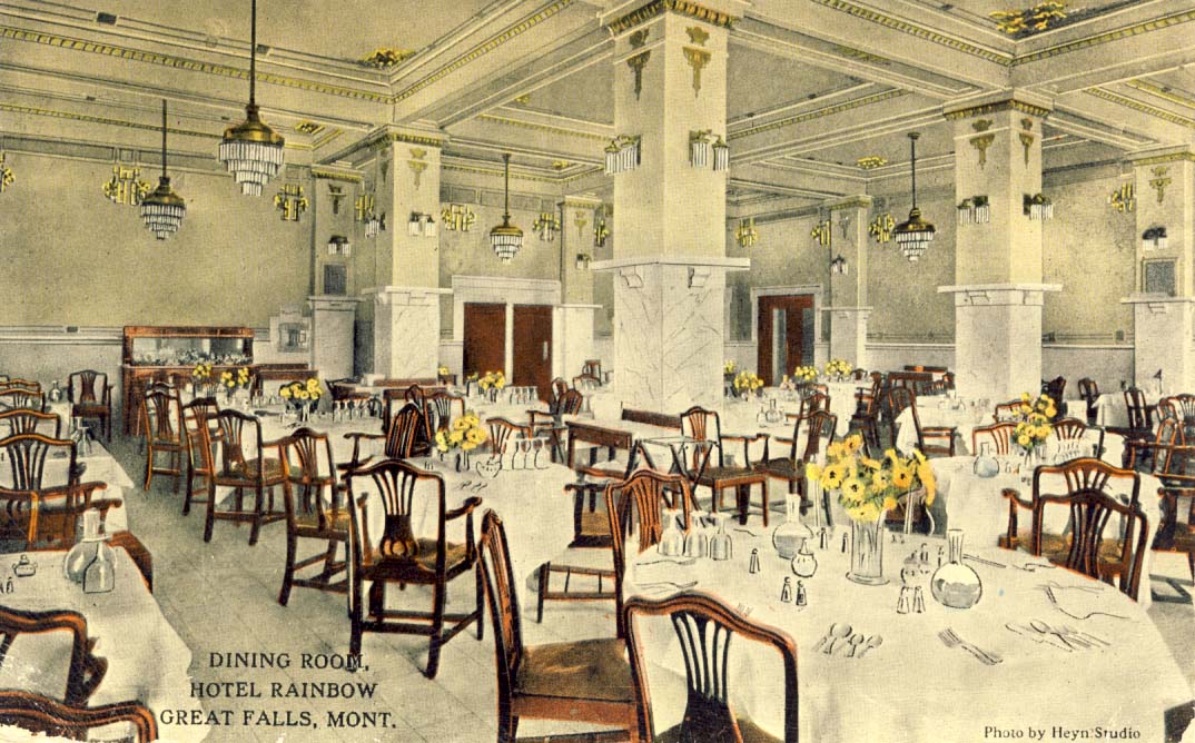 Dining room, Hotel Rainbow, Great Falls, Montana postcard