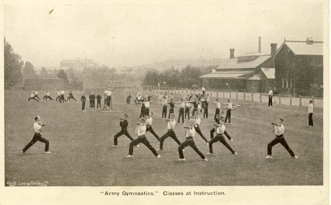 Army gymnastics: classes at instruction postcard