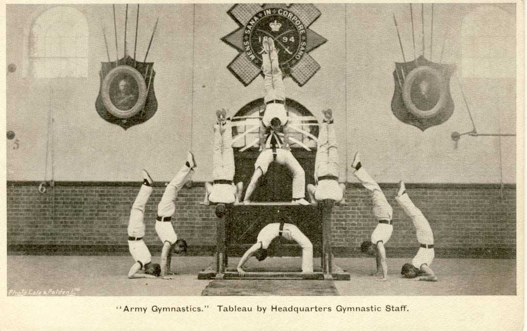 Army gymnastics: tableau by headquarters gymnastic staff. postcard