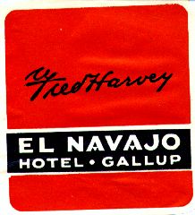 Fred Harvey: El Navajo Hotel, Gallup, NM. stamp 1930s.