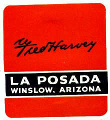 Fred Harvey: La Posada, Winslow, Arizona. stamp 1930s.