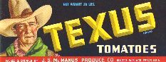 Texus Brand tomatoes label, 1960s