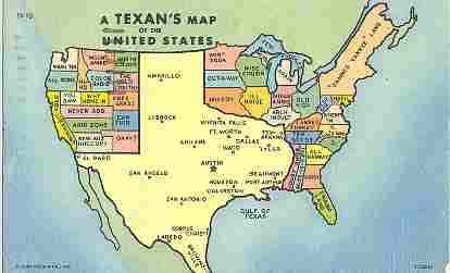 Texan's map of the United States postcard, 1952