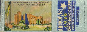Texas 1936 Centennial Central Exposition, matchbook 1936