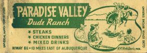 Paradise Valley Dude Ranch, Albuquerque, matchbook 1940s
