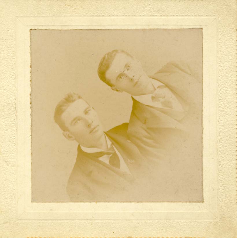 Uncle John Kemp, right with Mr. Bishop, a friend postcard