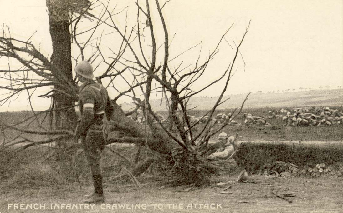 French infantry crawling to the attack postcard