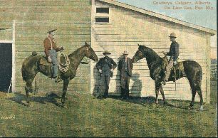Cowboys, Calgary, Alberta, postcard 1906