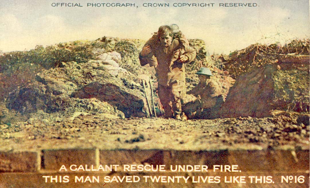 A gallant rescue under fire. This man saved twenty lives like this postcard