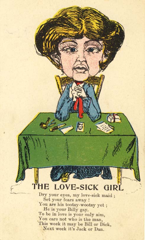 The love-sick girl postcard