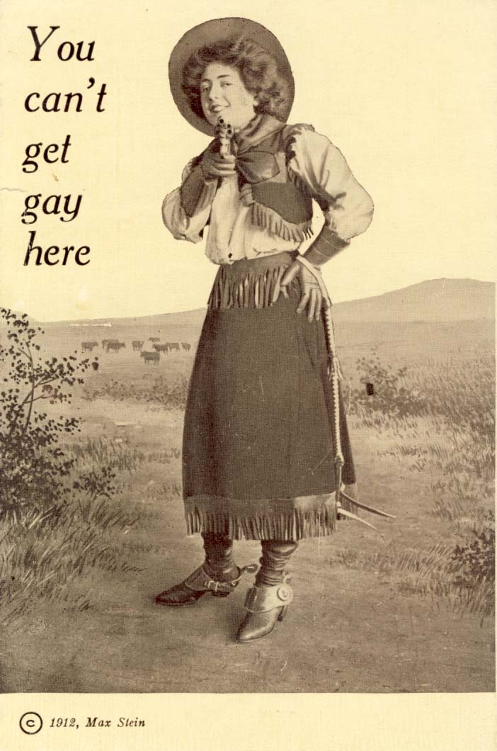 You can't get gay here, postcard, 1912